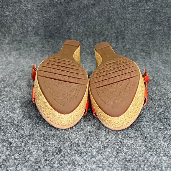 Clarks Platform Wedge Sandals Women's Size 10 Redish Orange Leather Buckle Shoes - Picture 11 of 12